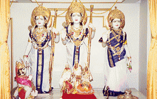 Ram (center), his brother Lakshan (on left), Sita (on right) & Hanuman (front left)