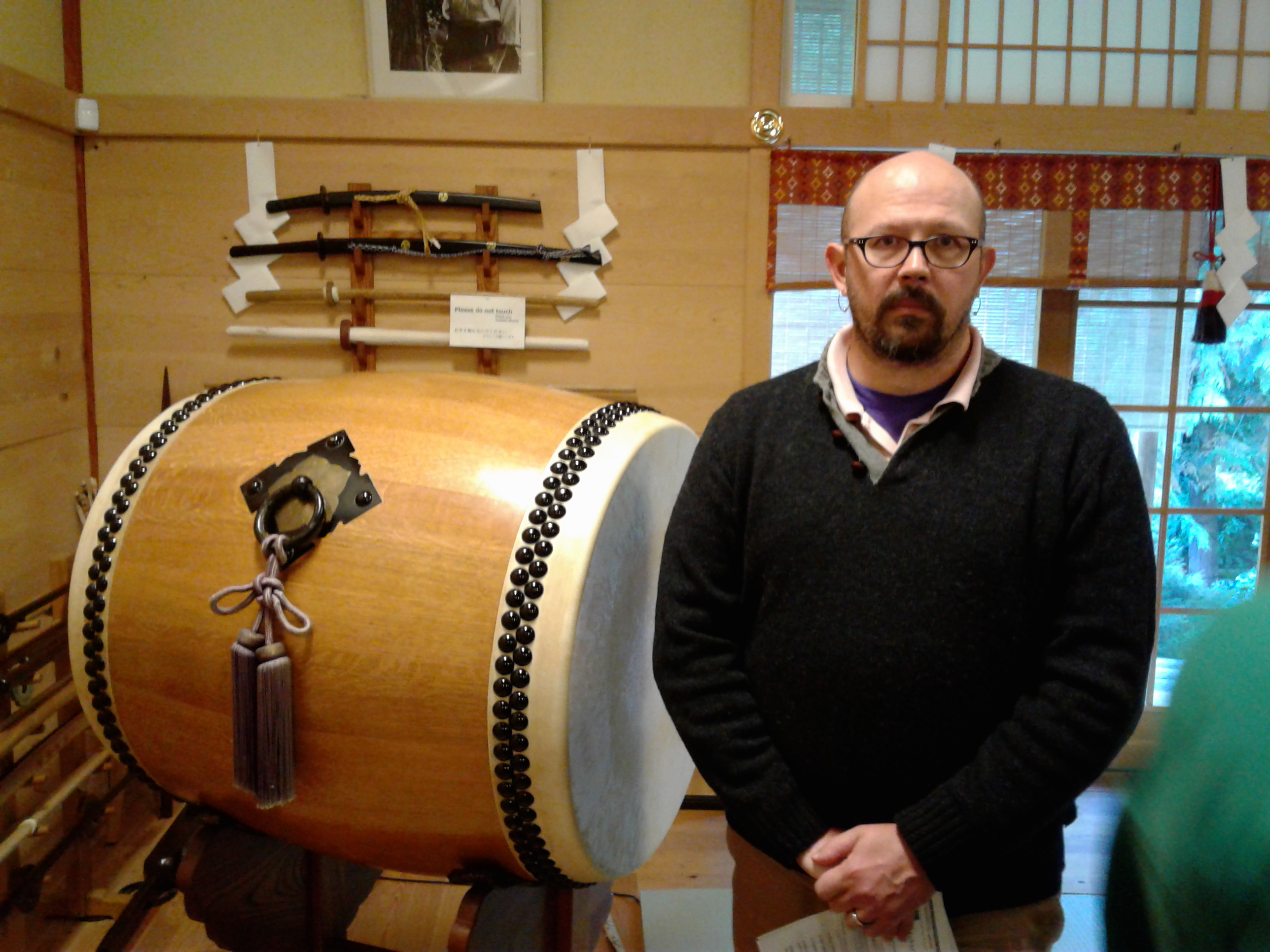 Author, in front of "huge drum"